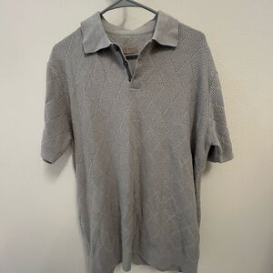 Gray Knit Textured Short Sleeve Polo Shirt